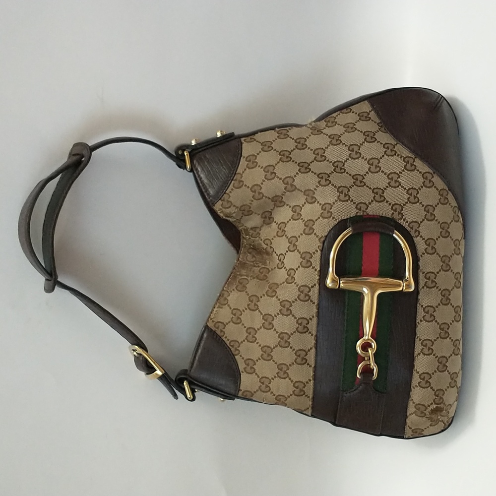 💯 Authentic GUCCI Brown and Cream GG Monogram Canvas Shoulder Bag - Picture 1 of 16